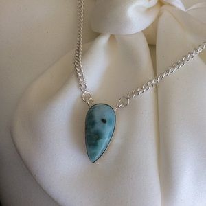 Genuine Caribbean Larimar Pendant Necklace 925 18”